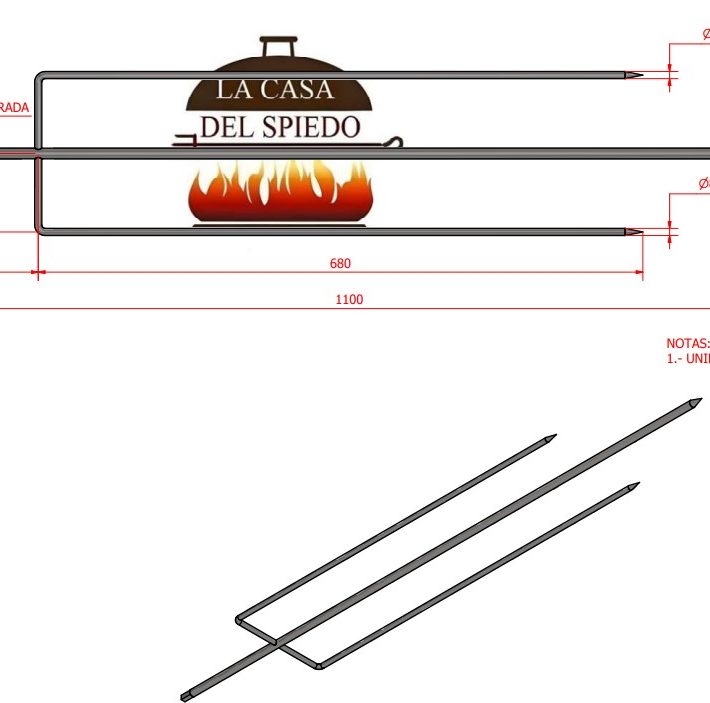 Tridente para el motor de 15 kg entrada cuadrada de 8 mm largo 110 cm