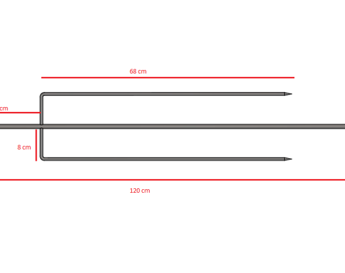 Tridente para el motor de 15 kg entrada cuadrada de 8 mm largo 120 cm